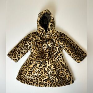 American Widgeon Toddler Girl Size 4 Hooded Faux Fur Leopard Print Coat